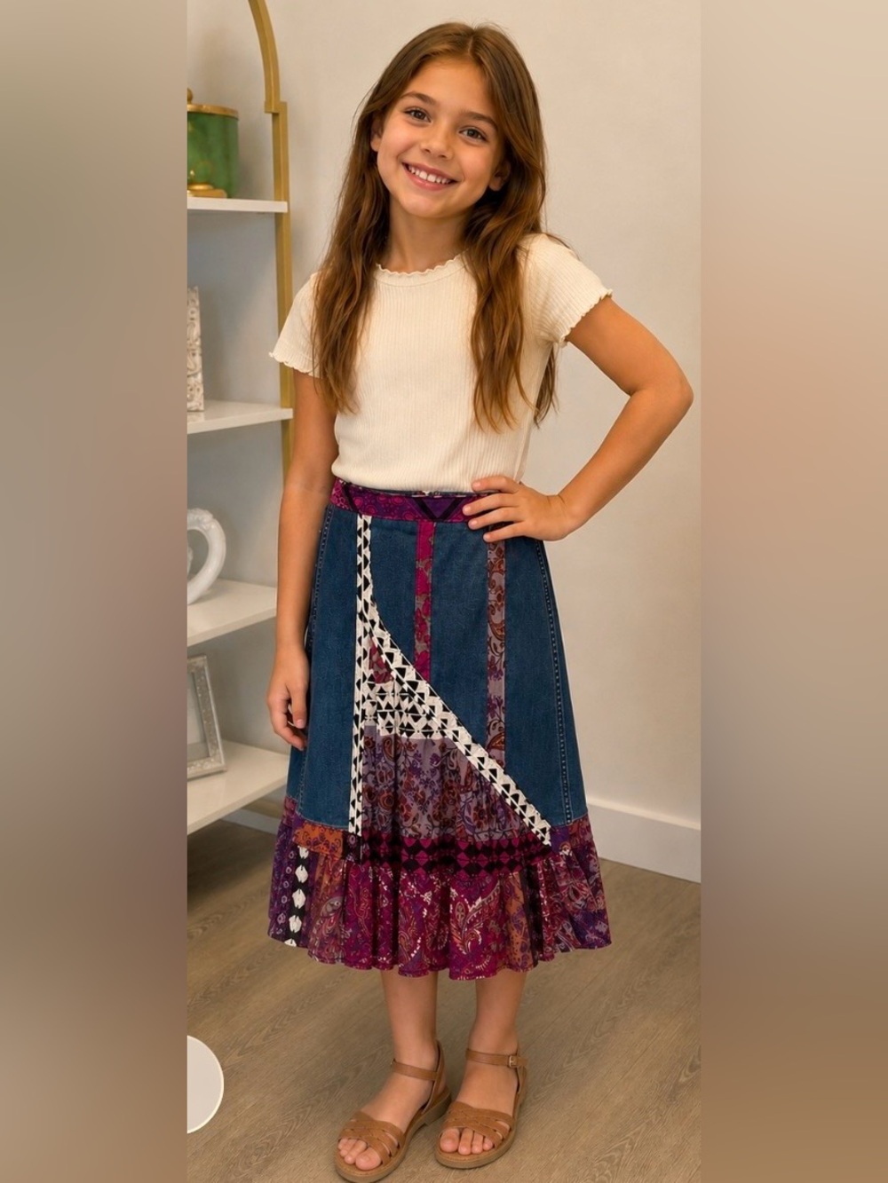 Girls' REIMAGINED Jean skirt, various colors Waist is 26” length is 17”